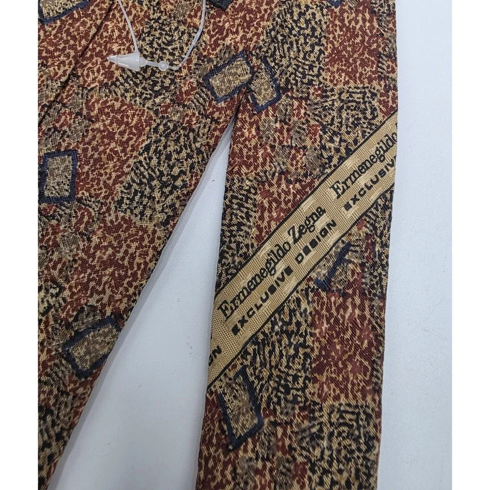 Ermenegildo Zegna Silk Tie Brown Tan Navy Geometric Tapestry Made in Italy